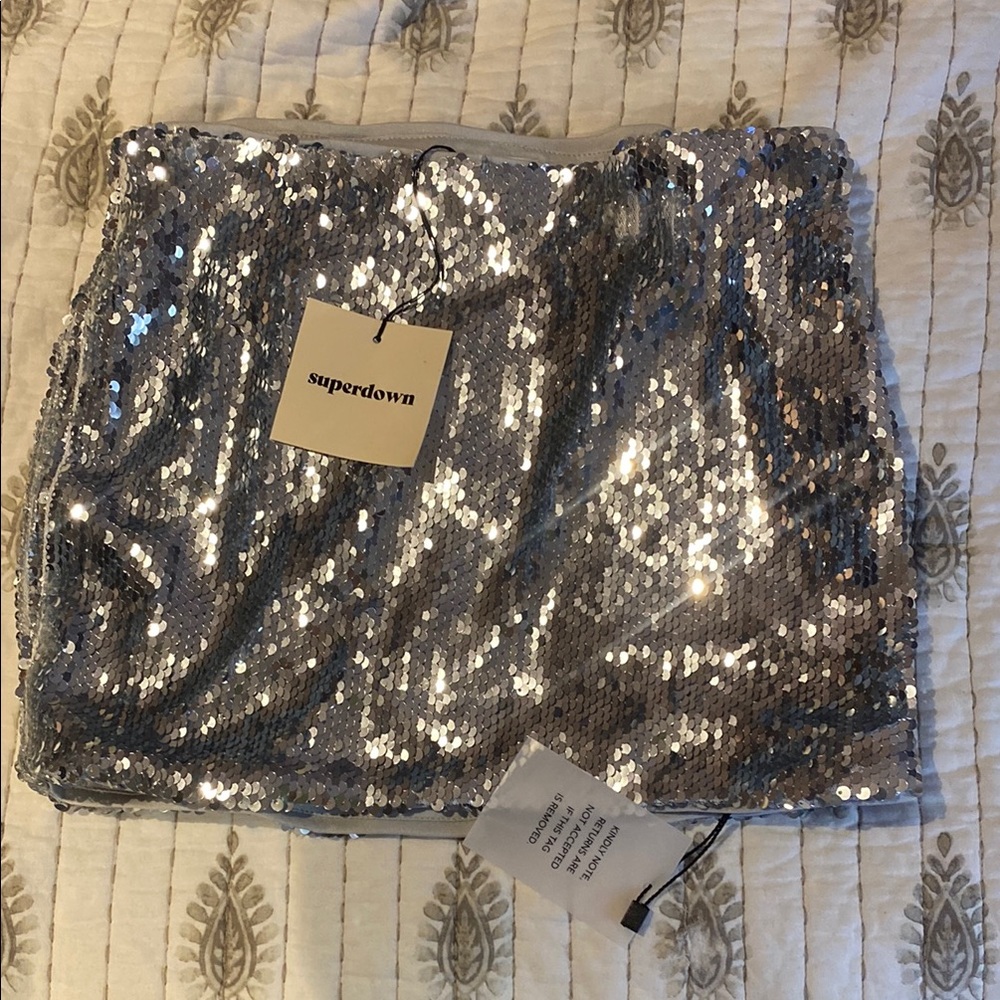 Superdown Silver Sequin Mini Skirt